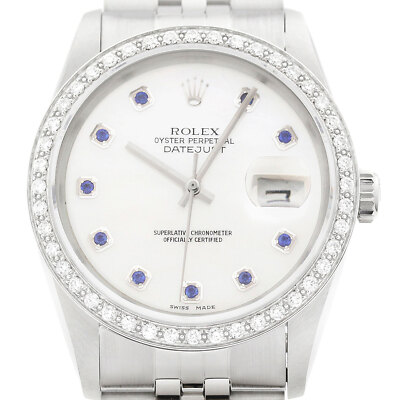 Rolex Datejust 18K Gold & Ss Perlmutt Saphir Ziffernblatt Diamant Uhr 16234