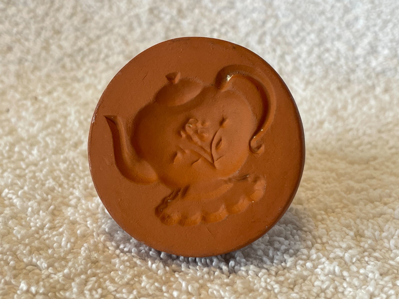 Vintage Cookie Stamp Press Terra Cotta Tea Pot 1.75