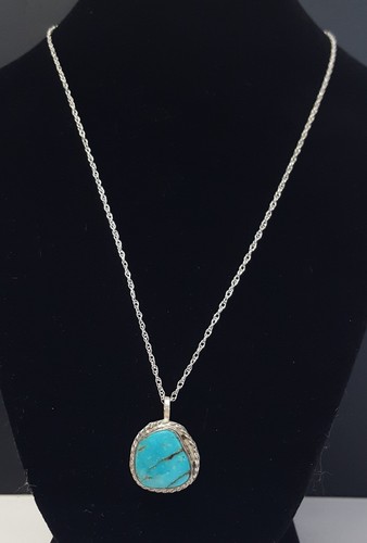 Turquoise Sterling Silver SW Pendant Necklace Handmade 925 Vintage 18" Chain - Imagen 5 de 23