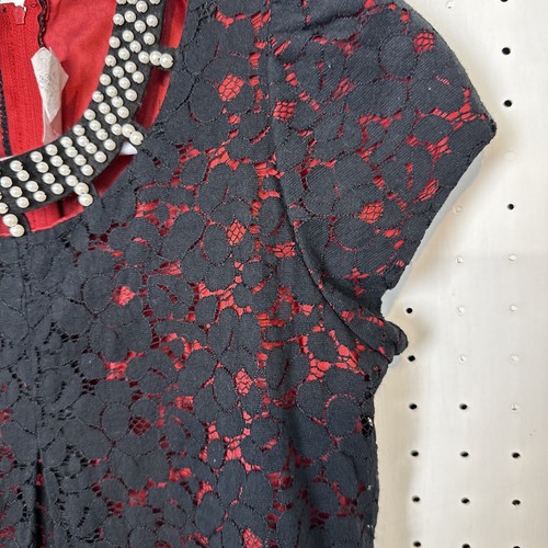 Good Girl USA Size 12 Black Red Lace Dress Pearls Pageant Dance Beautiful - Picture 5 of 20