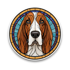 Cute Basset Hound Dog Puppy Faux Stained Glass Window Opaque Vinyl Sticker Decal