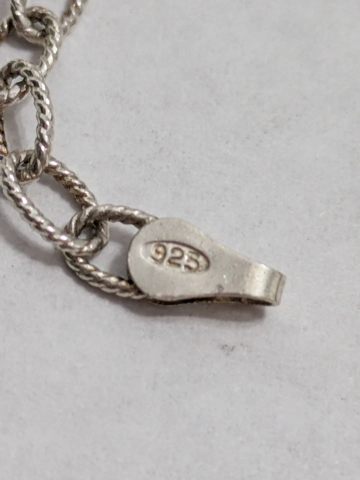 925 Silver Necklace Turquoise Inlay Pendant Gemstone Pearl Accent Adjustable VTG - Image 4 of 4