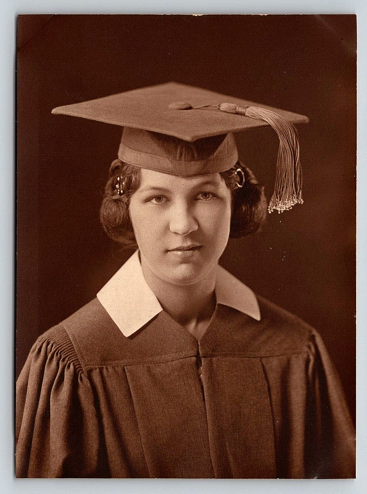 Vintage Antique Photo of Young Girl in Graduation Cap and Gown