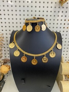 Authentic 24k Gold Plated Moroccan African Dubai Jewelry coin Necklace, Bracelet Indian