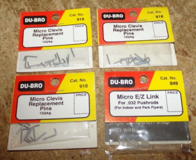 3-paks Du-bro #918 micro clevis pins + 1-pk #849 micro E/Z links new