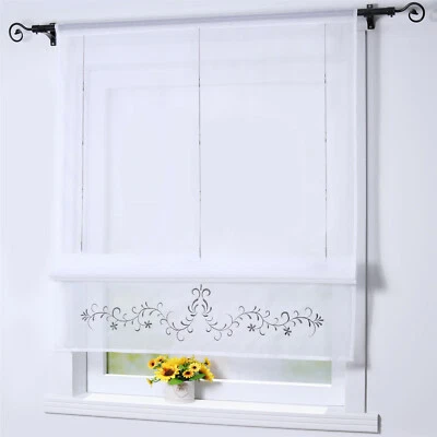Raffrollo Küche Raffgardine Voile Fenstergardine Transparent Vorhang Weiß Modern - Bild 1 von 4