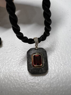 King s GRANAT STEIN 14K GELBGOLD Diamant Akzent Halskette