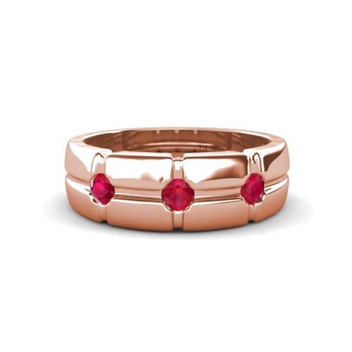 Ruby Cross Patterned Men Wedding Band (7.50 mm) in 14K Gold JP: 355205 - Picture 16 of 22