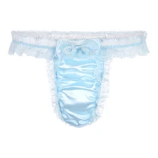 Satin Frilly Sissy Thong Tanga Knickers Briefs Panties for Men  Size S-XXL