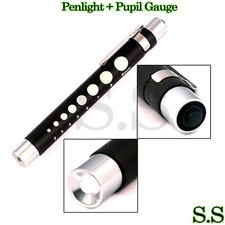 LED Medical Diagnostic Reusable Penlight Pupil Gauge Black