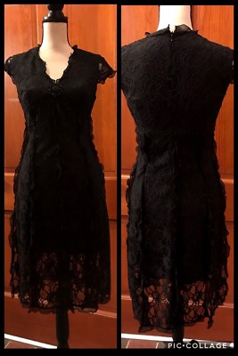 Vintage Black Dress Mara Khodara Privee Gothic Lace Womens Sheer Bottom Sz 2