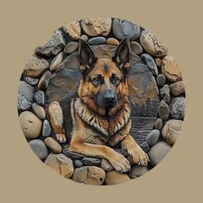 German Shepherd Dog 3D Circular Plaque Aluminum Wall Table Decor In / Outdoor 5