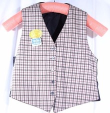 VTG 70's Plaid Polyester Western Rodeo Reversible Vest Size 46 Browns Tans Reds