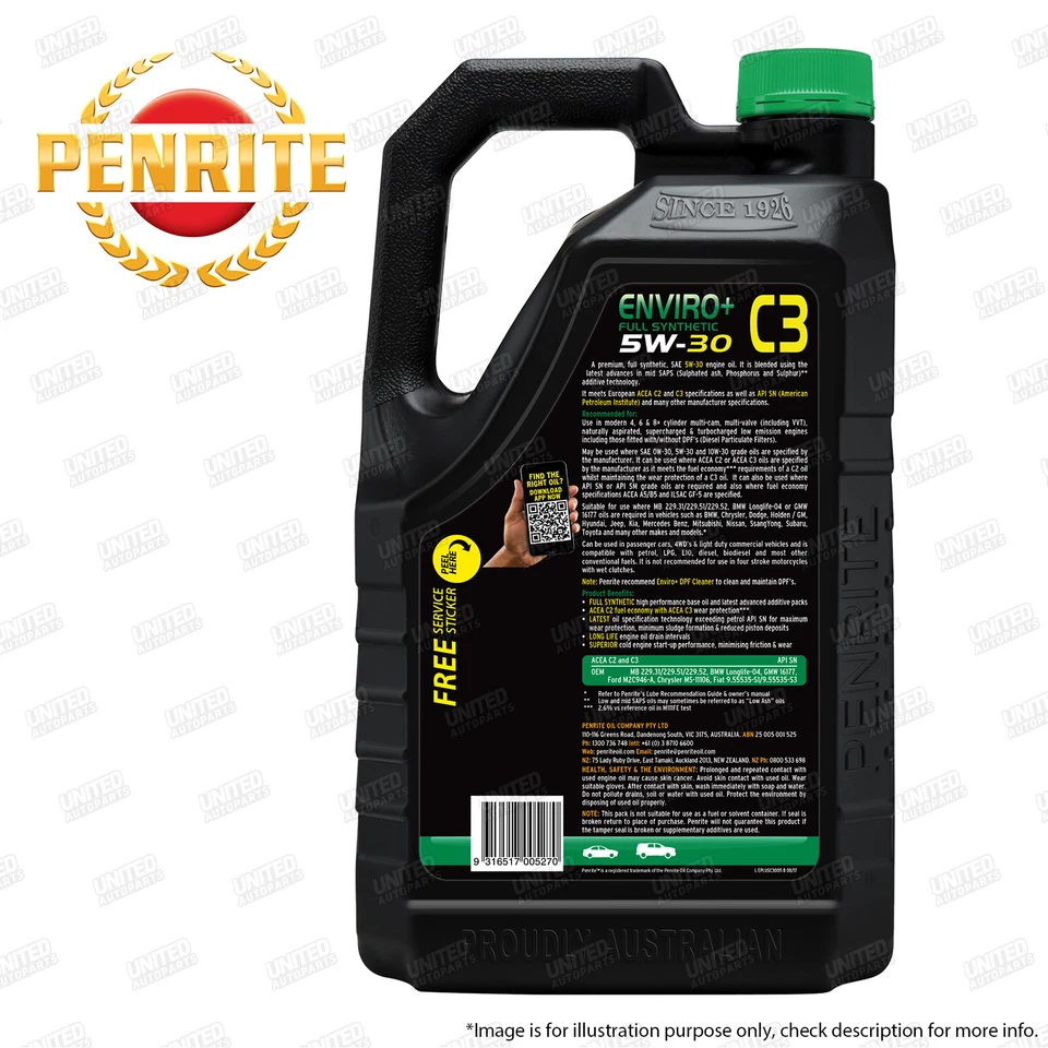 Penrite Enviro+ C3 5W-30 Engine Oil 5L for Caterham Seven 1.4L 2.0L 2.3L Diesel - image 2 of 2