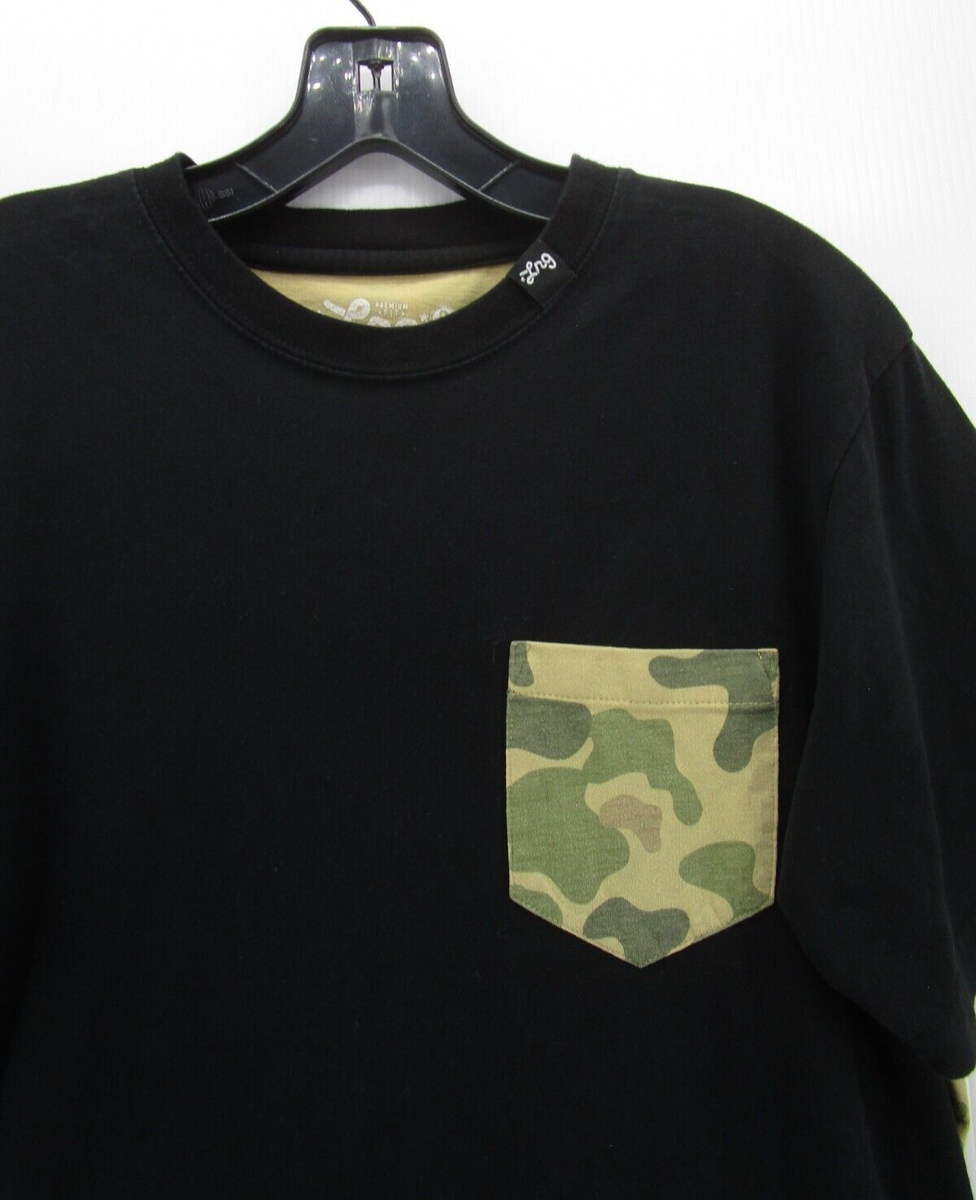 LRG Shirt Men Small Black Green Pullover Camo Pocket Tee Premium