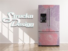 Pink Purple White Drawn Dalhia Flowers Fridge Freezer Wrap Side Door Vinyl Decal