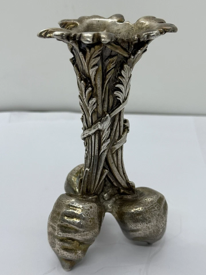 Jarrón vintage Christofle plateado bronce Trois Carottes Bud 4” decoración Francia  Foto 4 de 4