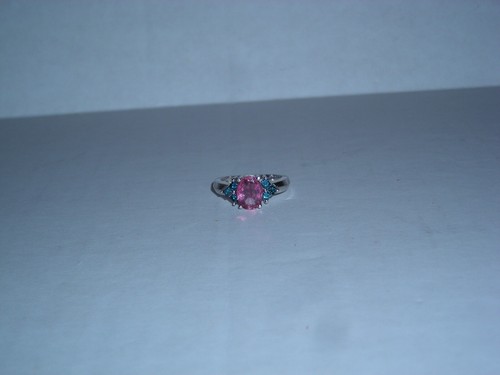 14K PINK TOURMALINE BLUE DIAMOND RING SIZE 6 3/4 - 7; 4 GRAMS UNWORN GORGEOUS!
