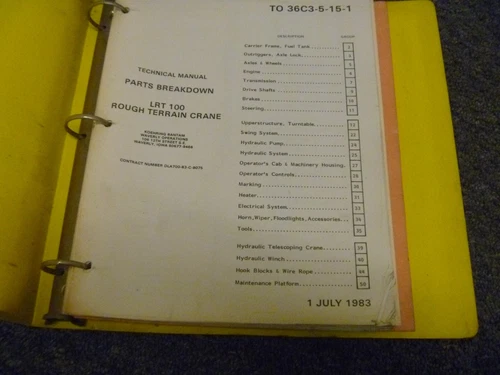 Koehring LRT 100 Rough Terrain Crane Parts Manual - Service Repair Guide