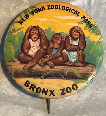 Monkey Pinback Buttons VINTAGE NEW YORK ZOOLOGICAL PARK BRONX ZOO PINBACK BUTTON PIN MONKEYS ...