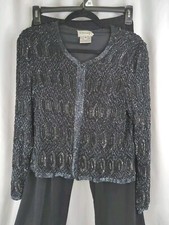 Formal Beaded SET Jacket-Sz Md SILK Pants-Sz Sm Holiday Evening Vintage