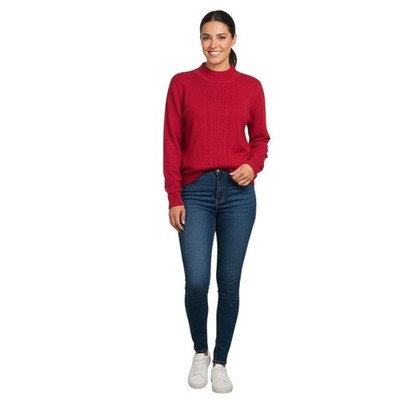 Appleseed's Vintage Red 100% Merino Wool CableKnit Turtleneck Sweater Size PS