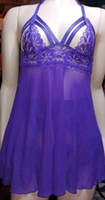 The Escante Collection Purple Chemise Medium With Large Garter Belt  OS Panty