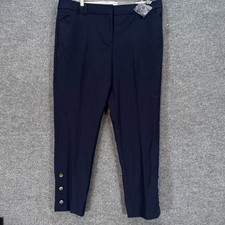 Talbots Hampshire Ankle Pants Women 16 Navy Blue Button Hem Straight Leg NEW