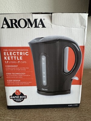 Aroma 1.7L 7 Cups Electric Kettle Black Dripless Spout 1500W New in Box