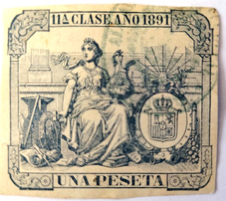 ESPAGNE / SPAIN “UNA PESETA – 11a CLASE – AÑO 1891” Uniface