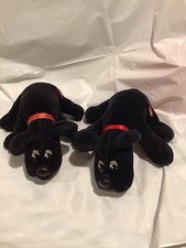 VTG 1986 Tonka Black Newborn POUND PUPPIES Dog Plush Stuffed Red Collar Lot Of 2