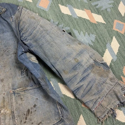 Vintage 1930s WW2 Faded Distressed Thrashed Lined Chore Jacket Workwear XL image 3