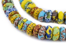 House Medley Fused Rondelle Recycled Glass Beads 14mm Ghana African Multicolor