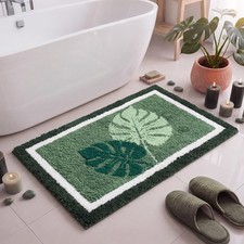 Boao Monstera Leaf Tufted Bath Mat Tropical Bathroom Rug Non-Slip 24x16