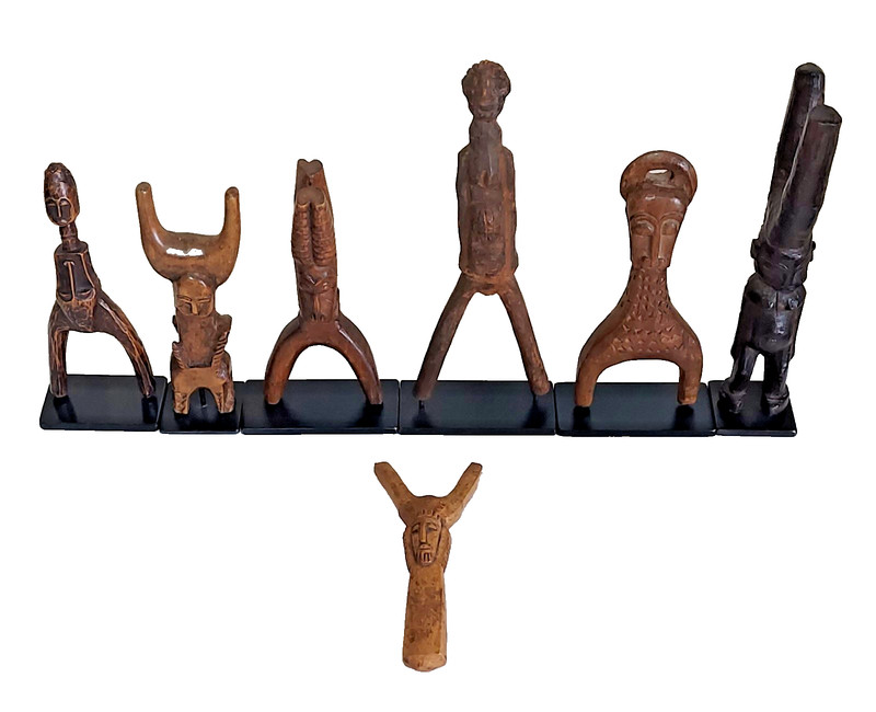 Vintage African Baule Tribal Arts Hand-Carved Wood Slingshots Lot of (7)