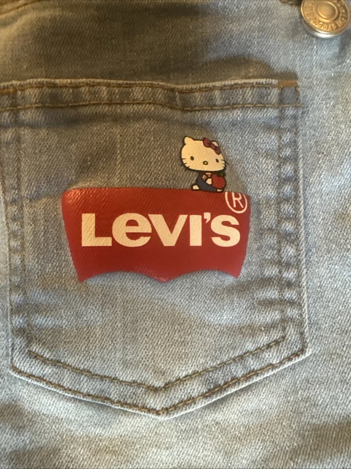 Levis Hello Kitty Distressed Denim Overalls Size 4T Youth Girls Light Wash - Image 3 of 4