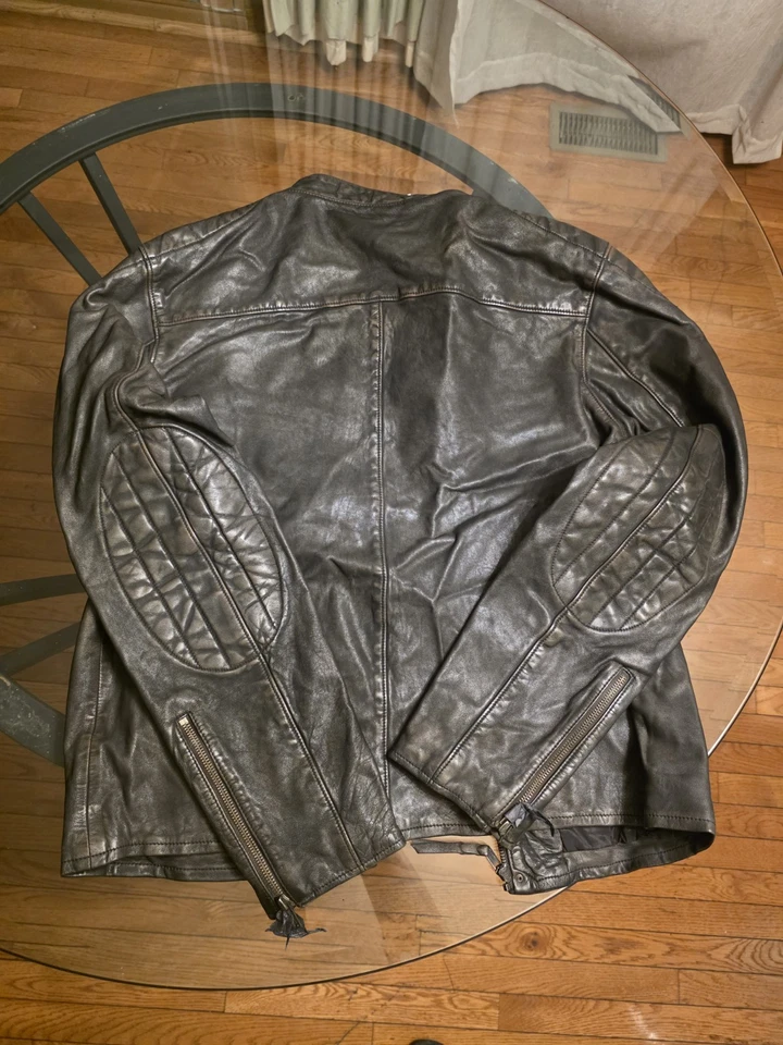 Chaqueta de cuero para motocicleta Polo Ralph Lauren para hombre talla grande Foto 3 de 4