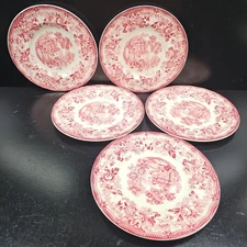 (5) Royal Staffordshire Tonquin Red Pink Bread Plates Set Vintage Cliff MCM Lot