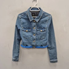 Holland Cooper Iconic Classic Indigo Denim Cropped Overshirt Shirt Jacket Uk 10