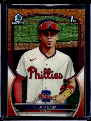 2023 Bowman Chrome Jesus Caba 1st Mojo Orange Refractor #/25 Phillies