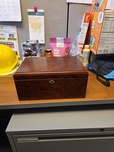Vintage Jumbo Cigar Humidor Wooden Box with Hygrometer Thermometer