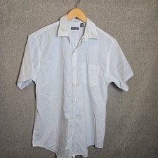 Van Heusen Men's Shirt Short Sleeve Large 16-16 1/2  White w Blue Accents