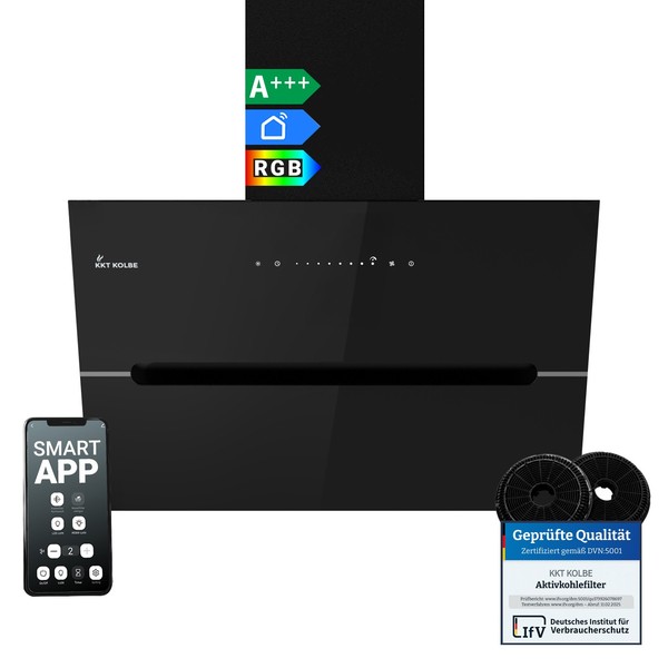 Dunstabzugshaube 60Cm Umluft Abluft Kopffrei Wandhaube SchräGhaube Schwarz Wlan-image