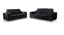 Sloane 3 + 2 Seater Sofa Set Black Plush Fabric Ex Display 1453