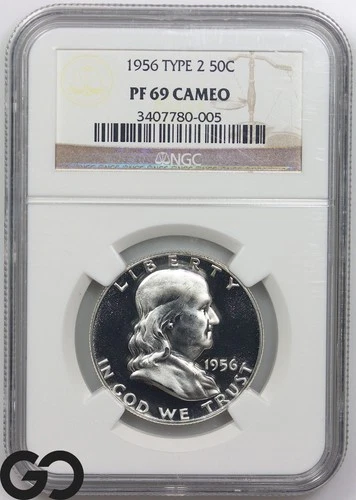 1956 Franklin Half Dollar Type 2 PROOF, NGC PF 69 CAMEO ** Bids: 575!