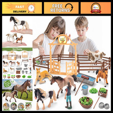 35 PCS Realistic Horse Playset for Kids - Stable Barn Toys, Farm Animals Gift