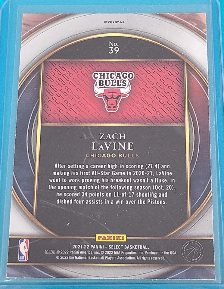 2021 Select Numbers Blue Prizm #39 Zach LaVine Chicago Bulls Basketball Card M3 - Image 2 of 2