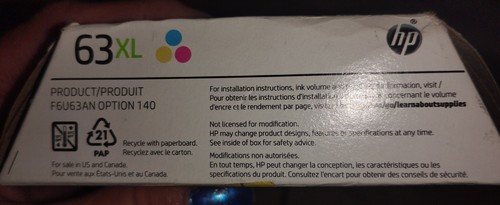 HP 63XL High Yield Tri-color Ink Cartridge Sealed Unopened **Damaged Box*** - Zdjęcie 3 z 4