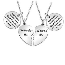 Best Friends Necklace Gift,2pcs Heart Pendant Adjustable Long Necklace Side 1