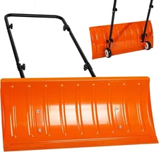 30” Wheeled Metal Snow Shovel, Heavy-Duty Back-Saver Plow, U-Handle, Orange